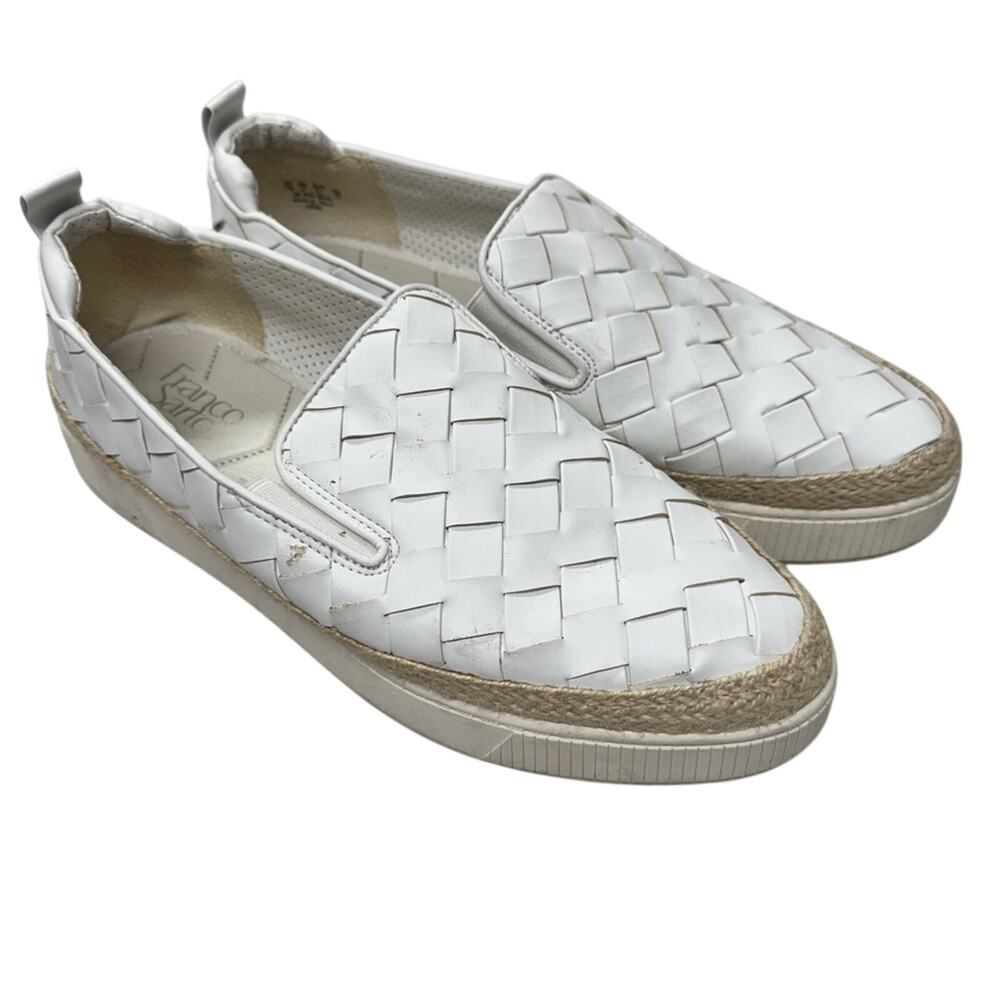 Franco Sarto White Faux Leather Woven Espadrille Flats Womens 11 Beachy Slip On